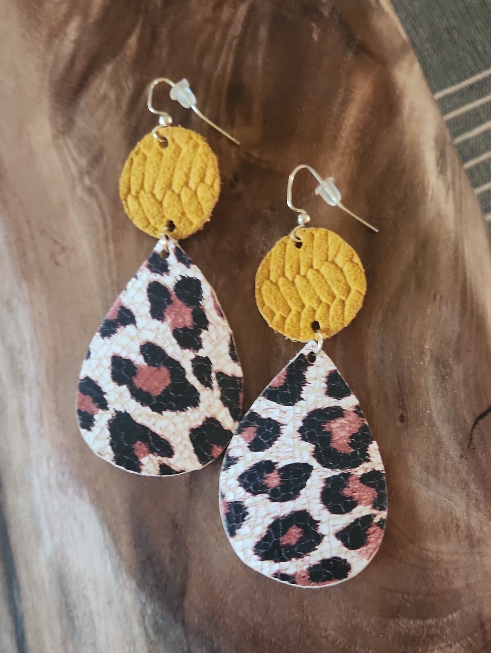 Mustard Yellow & Leopard Print Teardrop Earrings - Women's Accessories/Earrings
